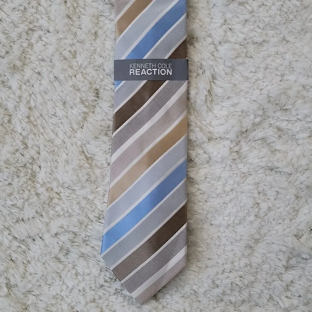 KENNETH COLE REACTION PRINCE STRIPE 100% SILK TIE - NEW!